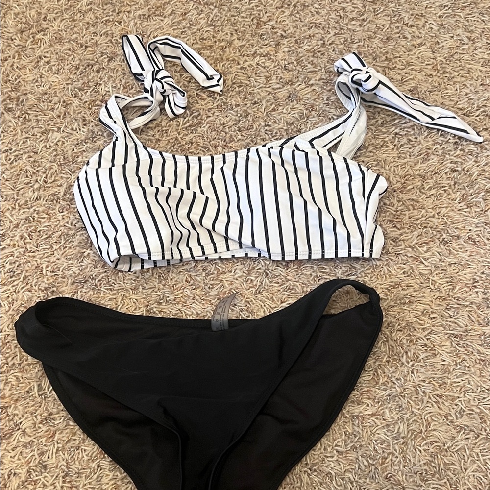 Striped Bikini Top and Black Bottoms